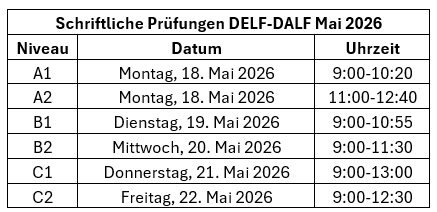 Schriftliche Prüfungstermine Mai 2026